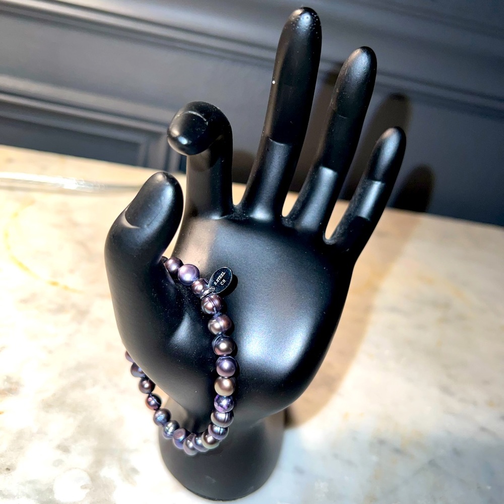 Tocara Marked Black Beaded Stretch Bracelet Marked S Steel CN T